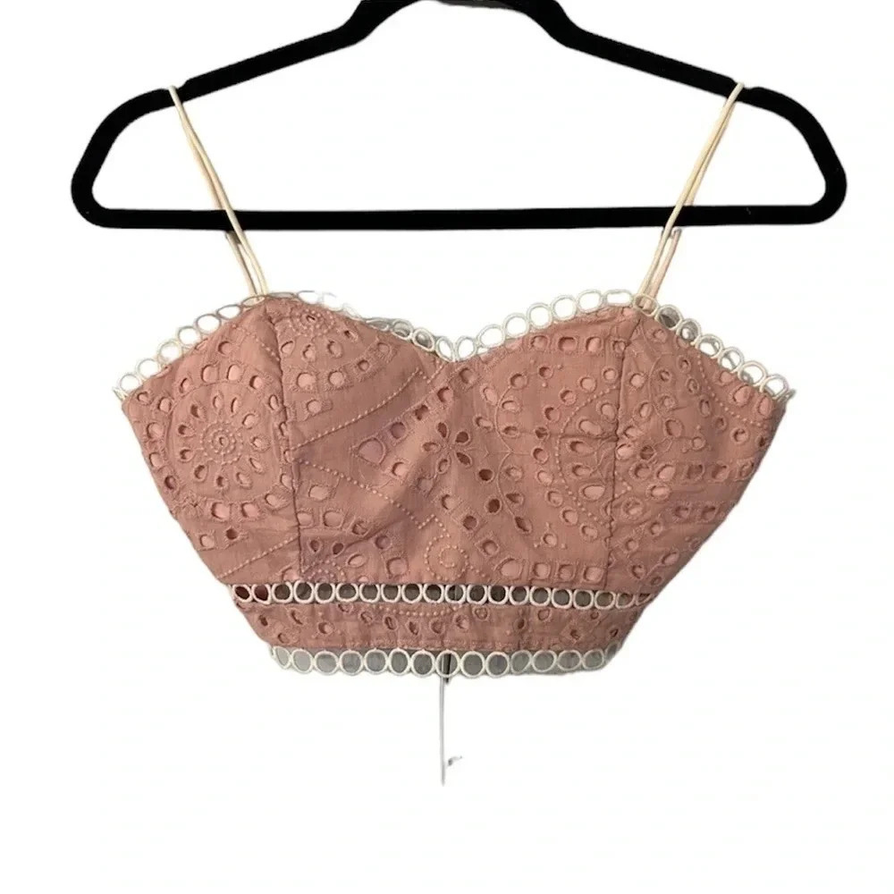 Storets Women's Pink Spaghetti Strap Carol Punched Bustler Top Size S NWT